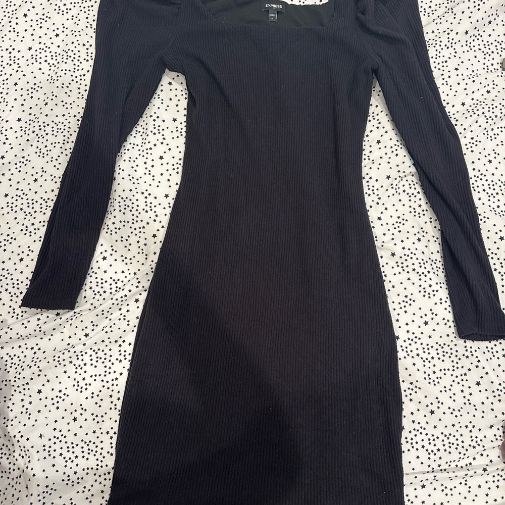 Express Black Ribbed Long Sleeve Dress
